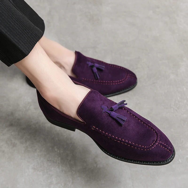 Men'S Loafers Brand Suede Leather Shoes Vintage Slip-On Classic Casual Men Driving Shoes Wedding Male Dress Shoes Tassel Pointed